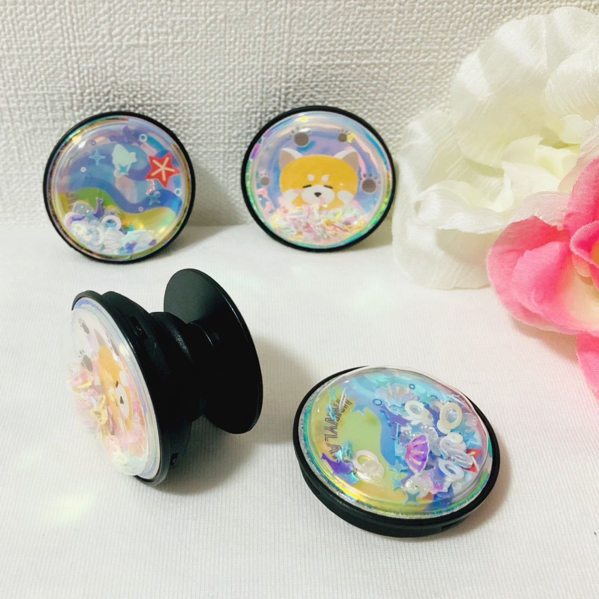 グリッター入りスマホホルダー＆スタンド (通常グリッター入り(変更可能)・蓄光+オーロラ)
