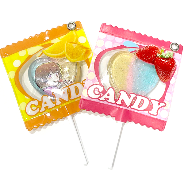 ロリポップキャンディーキーホルダー(カラーボールチェーン付き、本体印刷可能)