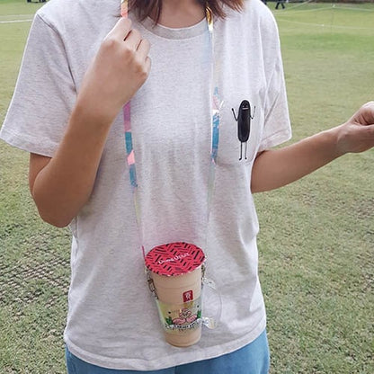 PVCドリンクホルダーオーロラ・ラメ生地（ネックストラップ付き・持ち手は追加可能）